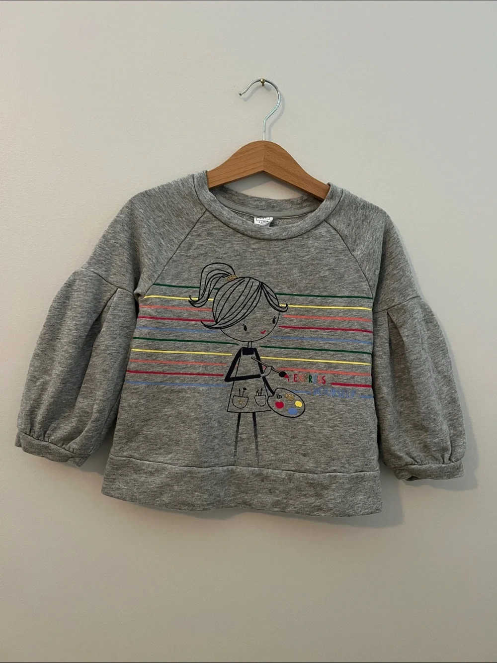 GAP | Baby Gray Girls' Sweatshirt Artist Graphic and Rainbow Stripes Sz 3T